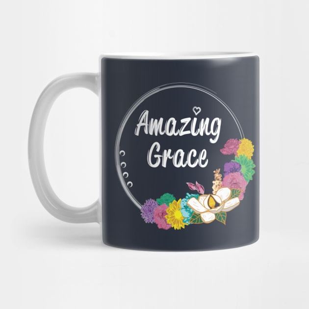 Amazing Grace Typography Colorful Floral Flower Circle Outline Spring Summer by Little Shop of Nola